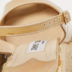 Jimmy Choo Beige Patent Leather Espadrille Wedge Sandals Size 39