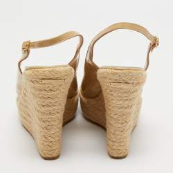 Jimmy Choo Beige Patent Leather Espadrille Wedge Sandals Size 39