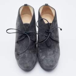 مملوكة مسبقًا Jimmy Choo Grey Suede Baxter Wedge Lace Up Booties Size 37.5