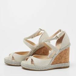مملوكة مسبقًا Jimmy Choo Light Grey Lizard Embossed Leather Alanah Wedge Sandals Size 35