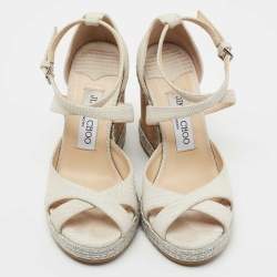 مملوكة مسبقًا Jimmy Choo Light Grey Lizard Embossed Leather Alanah Wedge Sandals Size 35
