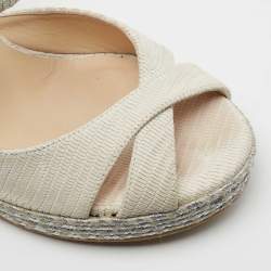 مملوكة مسبقًا Jimmy Choo Light Grey Lizard Embossed Leather Alanah Wedge Sandals Size 35
