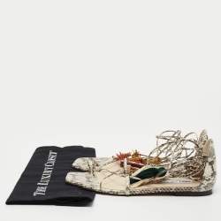 Pre Owned Jimmy Choo Two Tone Water Snake Ankle Wrap Ballet Flats Size 39