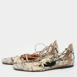 Pre Owned Jimmy Choo Two Tone Water Snake Ankle Wrap Ballet Flats Size 39