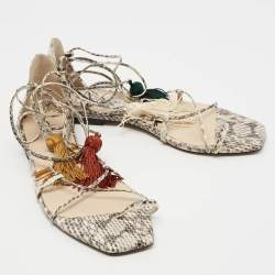 Pre Owned Jimmy Choo Two Tone Water Snake Ankle Wrap Ballet Flats Size 39