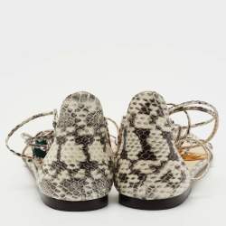 Pre Owned Jimmy Choo Two Tone Water Snake Ankle Wrap Ballet Flats Size 39