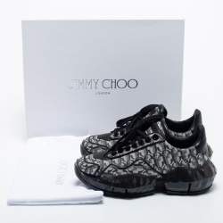 Pre Owned Jimmy Choo Black Monogram Leather Diamond Sneakers Size 36