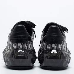 Pre Owned Jimmy Choo Black Monogram Leather Diamond Sneakers Size 36