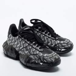 Pre Owned Jimmy Choo Black Monogram Leather Diamond Sneakers Size 36
