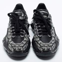 Pre Owned Jimmy Choo Black Monogram Leather Diamond Sneakers Size 36