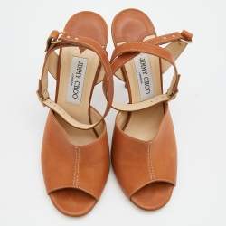 Pre Owned Jimmy Choo Brown Leather Ankle Strap Sandals Size 39