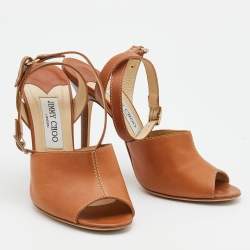 Pre Owned Jimmy Choo Brown Leather Ankle Strap Sandals Size 39