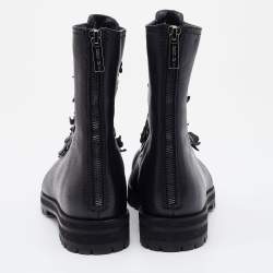 Pre Owned Jimmy Choo Black Leather Embellished Ankle Length Boots Size 37