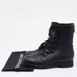 Pre Owned Jimmy Choo Black Leather Embellished Ankle Length Boots Size 37