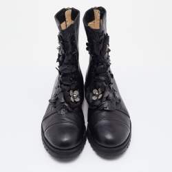 Pre Owned Jimmy Choo Black Leather Embellished Ankle Length Boots Size 37