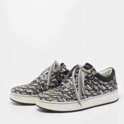 Pre Owned Jimmy Choo Silver/Black Glitter and Leather Hawaii Sneakers Size 40