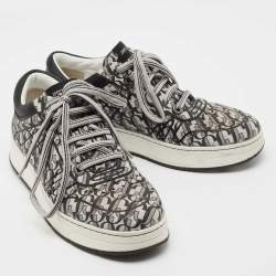Pre Owned Jimmy Choo Silver/Black Glitter and Leather Hawaii Sneakers Size 40