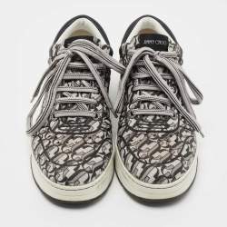 Pre Owned Jimmy Choo Silver/Black Glitter and Leather Hawaii Sneakers Size 40