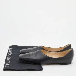 Pre Owned Jimmy Choo Black Leather Square Toe Ballet Flats Size 37