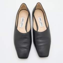 Pre Owned Jimmy Choo Black Leather Square Toe Ballet Flats Size 37