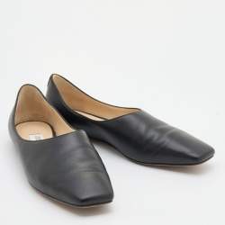 Pre Owned Jimmy Choo Black Leather Square Toe Ballet Flats Size 37