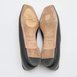 Pre Owned Jimmy Choo Black Leather Square Toe Ballet Flats Size 37