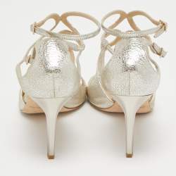 Pre Owned Jimmy Choo Light Gold Laminated Suede Lang Ankle Strap Sandals Size 41