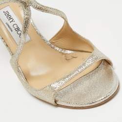 Pre Owned Jimmy Choo Light Gold Laminated Suede Lang Ankle Strap Sandals Size 41