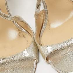 Pre Owned Jimmy Choo Light Gold Laminated Suede Lang Ankle Strap Sandals Size 41