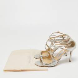 Pre Owned Jimmy Choo Light Gold Laminated Suede Lang Ankle Strap Sandals Size 41