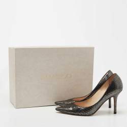 Pre Owned Jimmy Choo Metallic Grey Python Embossed Leather Anouk Pumps Size 35.5