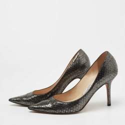 Pre Owned Jimmy Choo Metallic Grey Python Embossed Leather Anouk Pumps Size 35.5