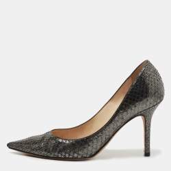 Pre Owned Jimmy Choo Metallic Grey Python Embossed Leather Anouk Pumps Size 35.5