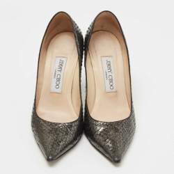 Pre Owned Jimmy Choo Metallic Grey Python Embossed Leather Anouk Pumps Size 35.5