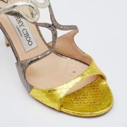 Pre Owned Jimmy Choo Tricolor Python Leather Strappy Sandals Size 38
