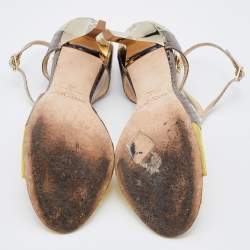 Pre Owned Jimmy Choo Tricolor Python Leather Strappy Sandals Size 38