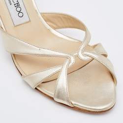 Pre Owned Jimmy Choo Gold Leather Slide Sandals Size 36.5