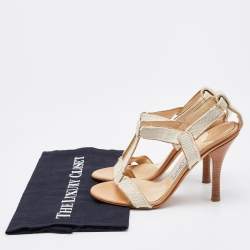 Pre Owned Jimmy Choo Off White Canvas T Strap Sandals Size 37