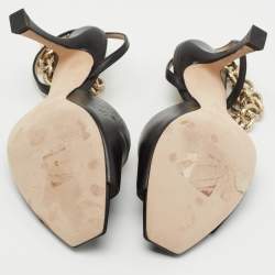 Pre Owned Jimmy Choo Black Leather Sae Ankle Chain Sandals Size 36