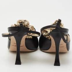 Pre Owned Jimmy Choo Black Leather Sae Ankle Chain Sandals Size 36