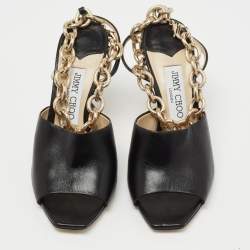 Pre Owned Jimmy Choo Black Leather Sae Ankle Chain Sandals Size 36