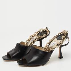 Pre Owned Jimmy Choo Black Leather Sae Ankle Chain Sandals Size 36