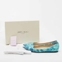Pre Owned Jimmy Choo Blue Swimming Pool Print Patent Leather Attila Ballet Flats Size 37.5