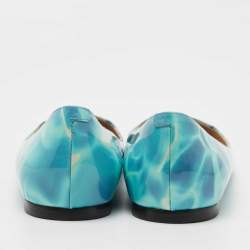 Pre Owned Jimmy Choo Blue Swimming Pool Print Patent Leather Attila Ballet Flats Size 37.5
