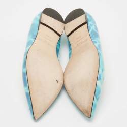 Pre Owned Jimmy Choo Blue Swimming Pool Print Patent Leather Attila Ballet Flats Size 37.5