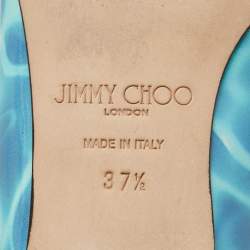 Pre Owned Jimmy Choo Blue Swimming Pool Print Patent Leather Attila Ballet Flats Size 37.5