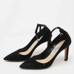 Pre Owned Jimmy Choo Black Suede and PVC Ankle Strap Pumps Size 39