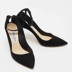 Pre Owned Jimmy Choo Black Suede and PVC Ankle Strap Pumps Size 39