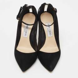 Pre Owned Jimmy Choo Black Suede and PVC Ankle Strap Pumps Size 39