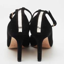 Pre Owned Jimmy Choo Black Suede and PVC Ankle Strap Pumps Size 39